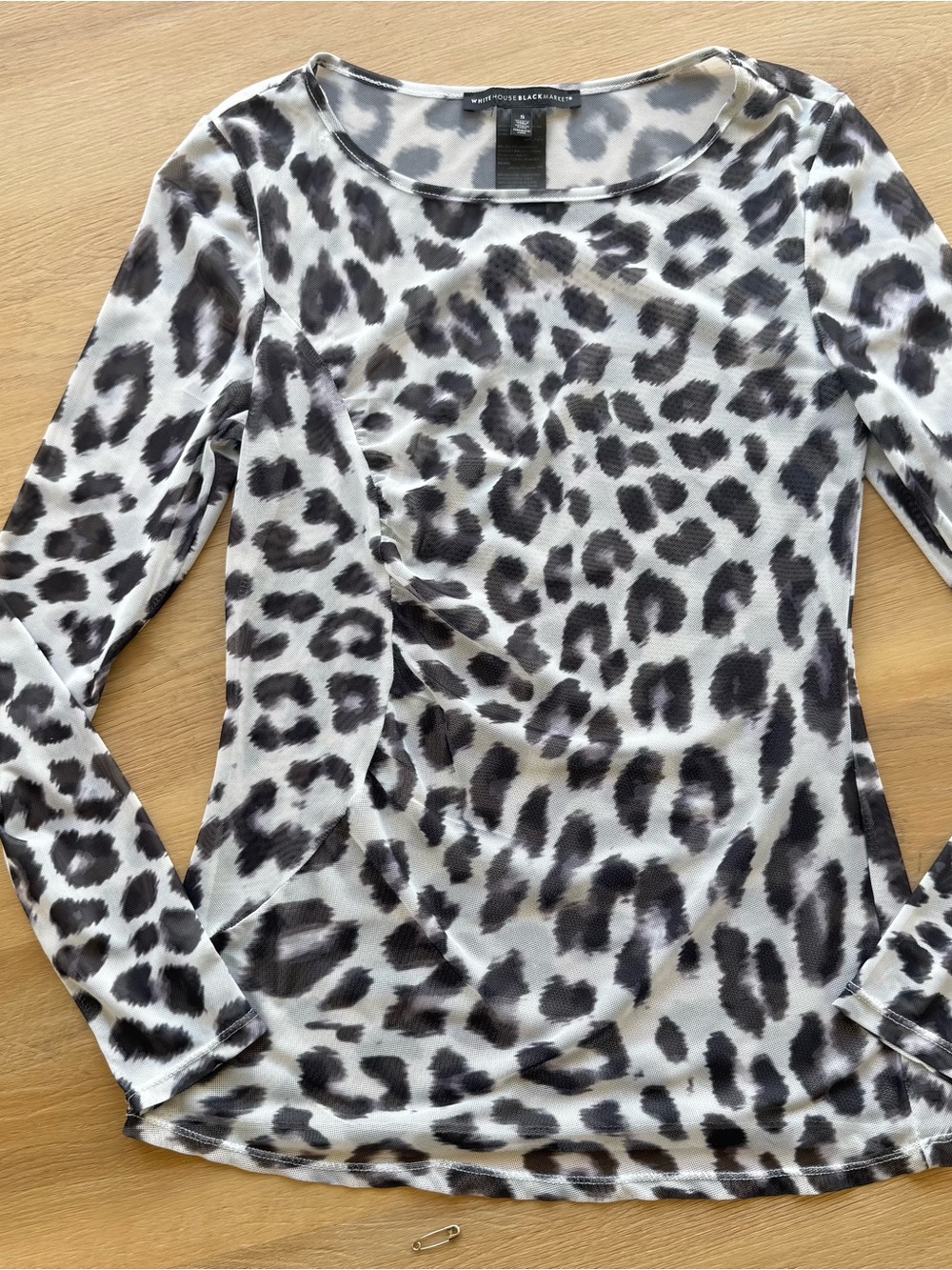 White House Black Market blouse small black Leopard-Print Long Sleeve sheer